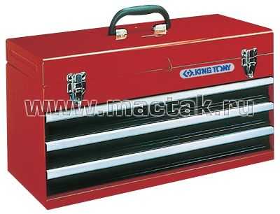 Ящик инструментальный, 3 ящика и отсек, красный KING TONY 87401-3 Ящики для инструмента металлические фото, изображение